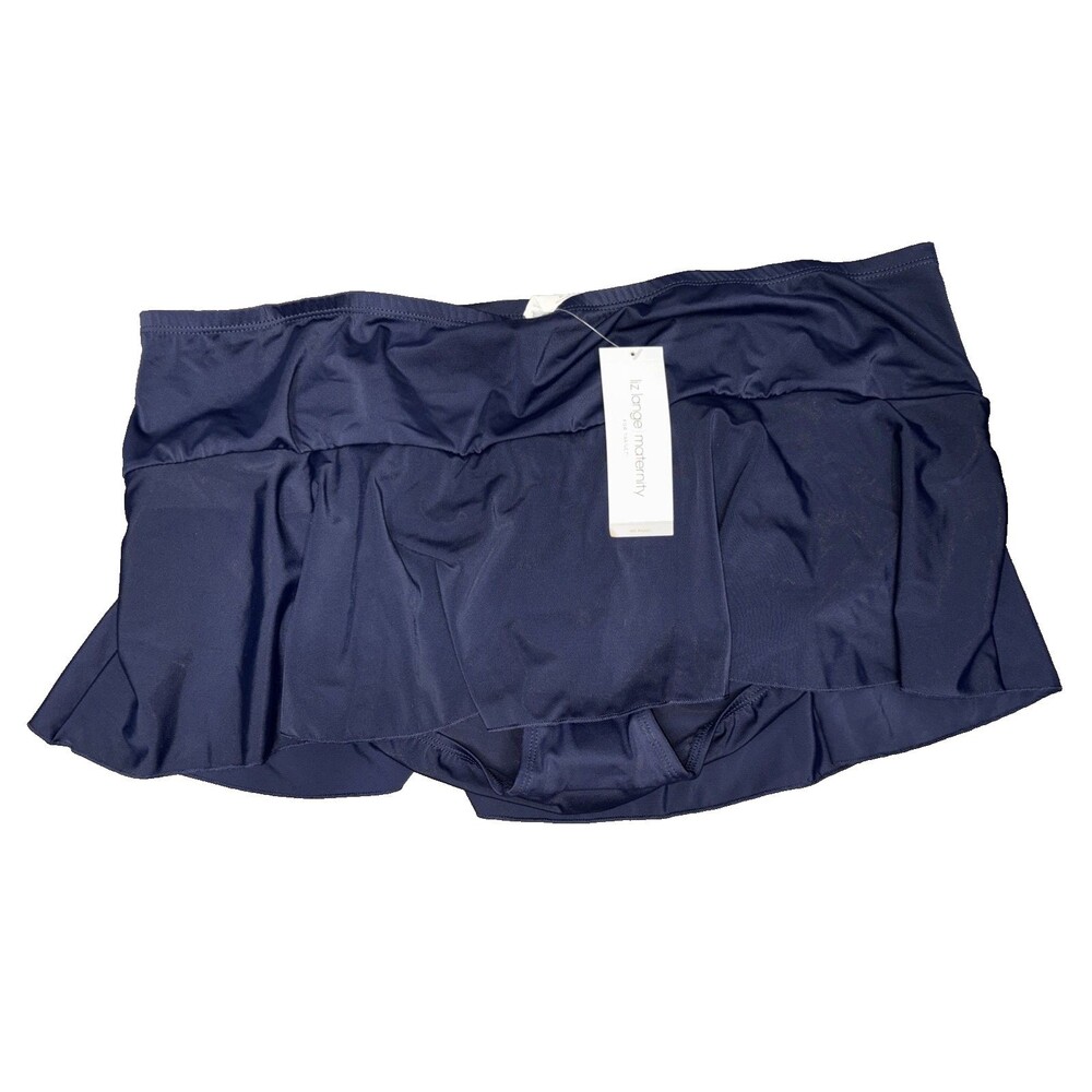 Liz Lange Maternity Swim Skirt Women XL Navy Blue Ruffle Hem Stretch Beach New